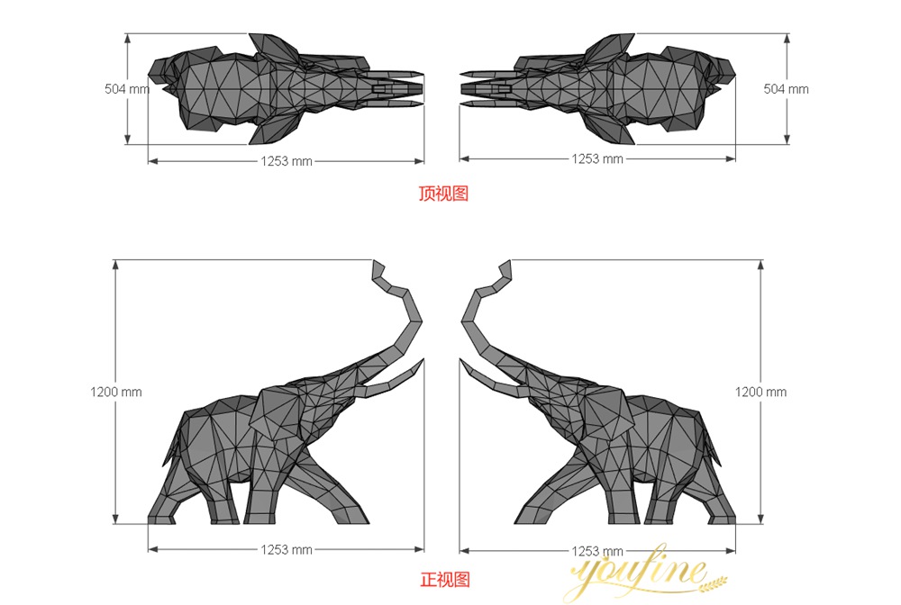 Stainless Steel Geometric Elephant Sculpture Drawings
