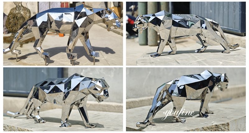 Stainless Steel Geometric Panther Statue Details