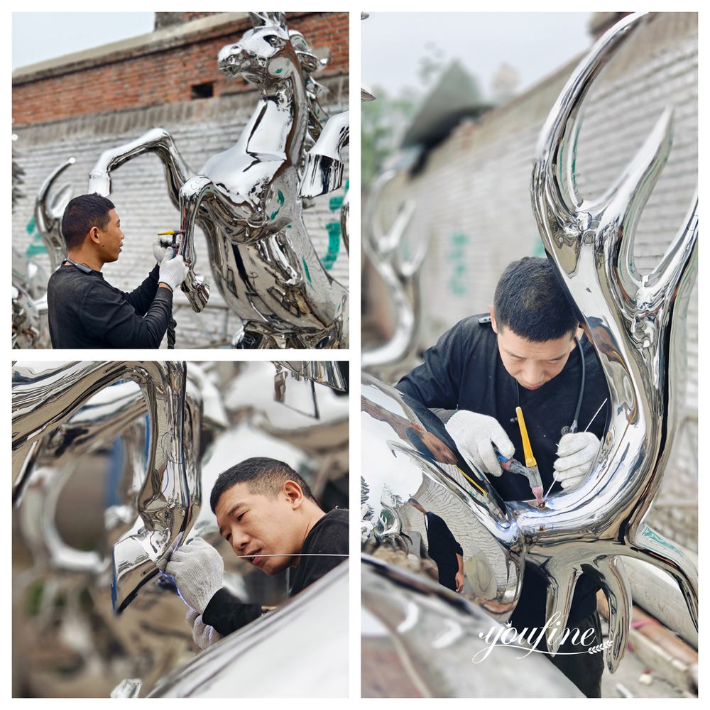 Stainless Steel Leaping Horse Art Sculpture Modification Process Showing