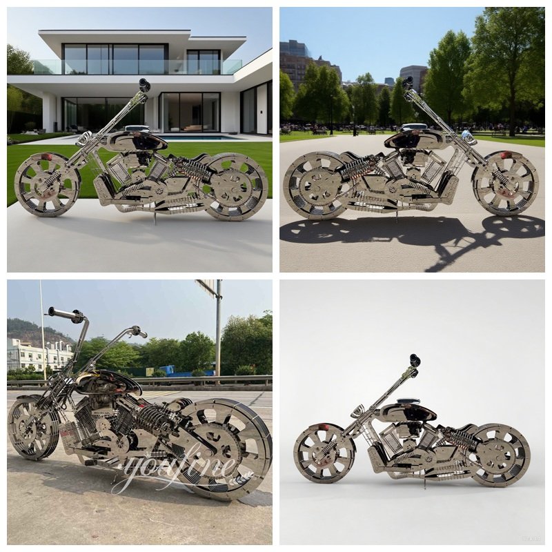 Stainless Steel Motorcycle Sculpture Details