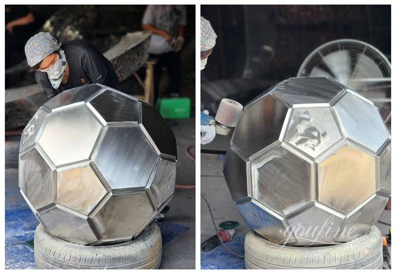 Stainless Steel Soccer Ball Sculpture Polishing Display from YouFine Factory
