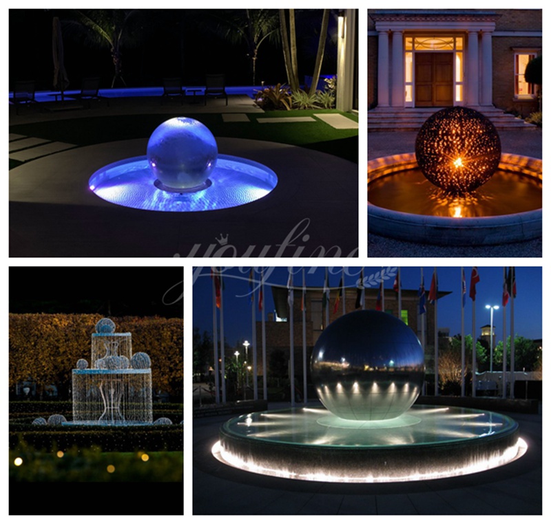 Stainless Steel Sphere Water Fountain with Light