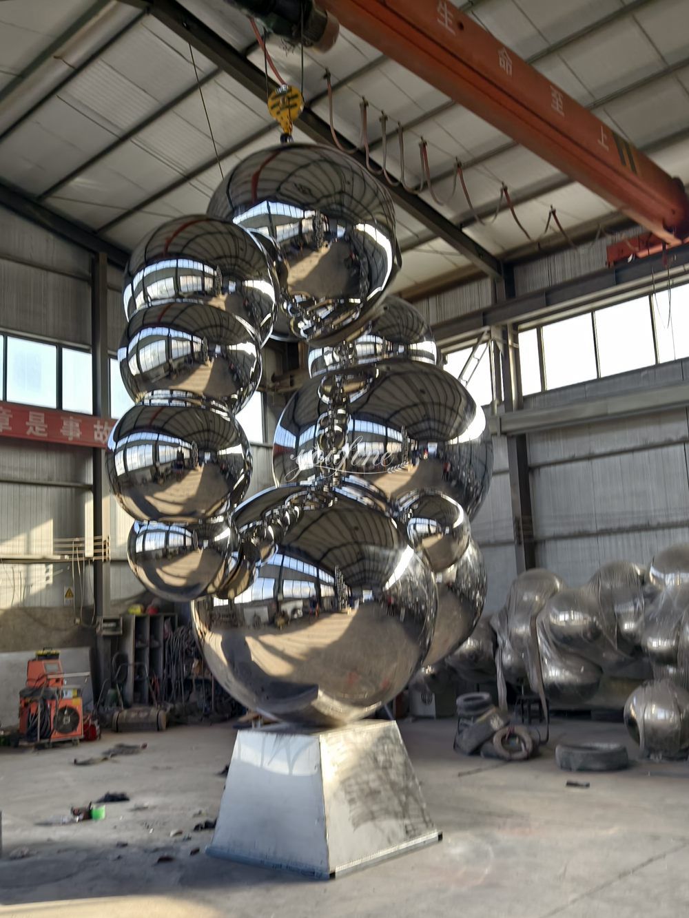 Stainless Steel Spherical Column Sculpture Finished Display