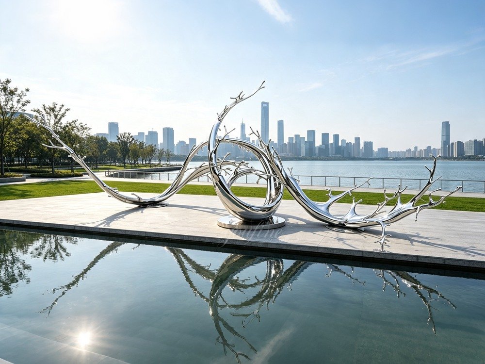 Stainless Steel Water Splash Sculpture for Waterside Landscape