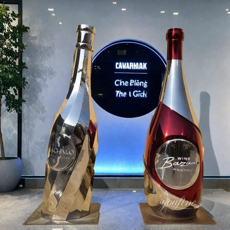 Stainless Steel Wine Bottle Sculpture for Indoor Decor