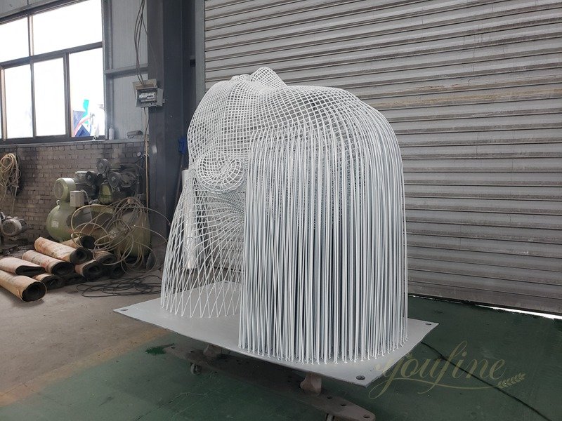 Stainless Steel Wire Sculpture Woman Washing Hair Pool Decor