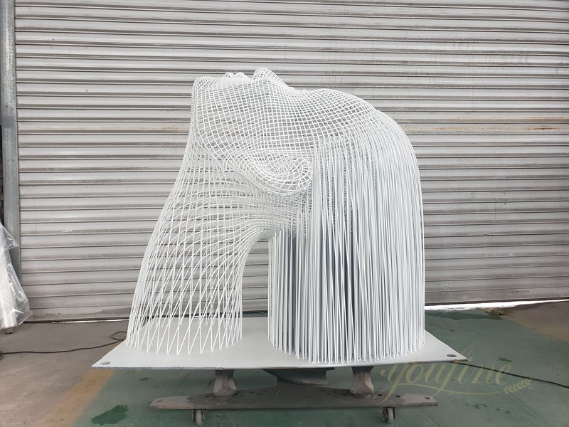Stainless Steel Wire Sculpture Woman Washing Hair Pool Decor