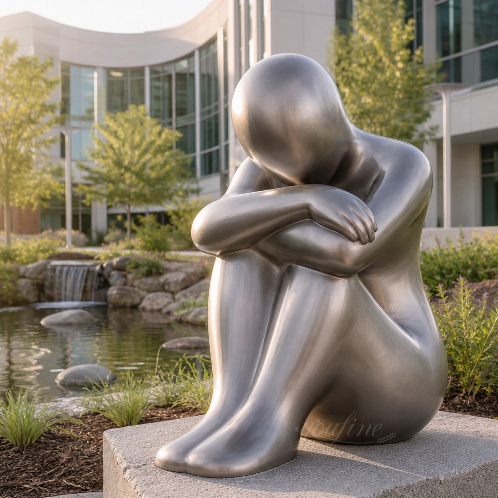 Stainless steel figure sculpture for a medical rehabilitation garden