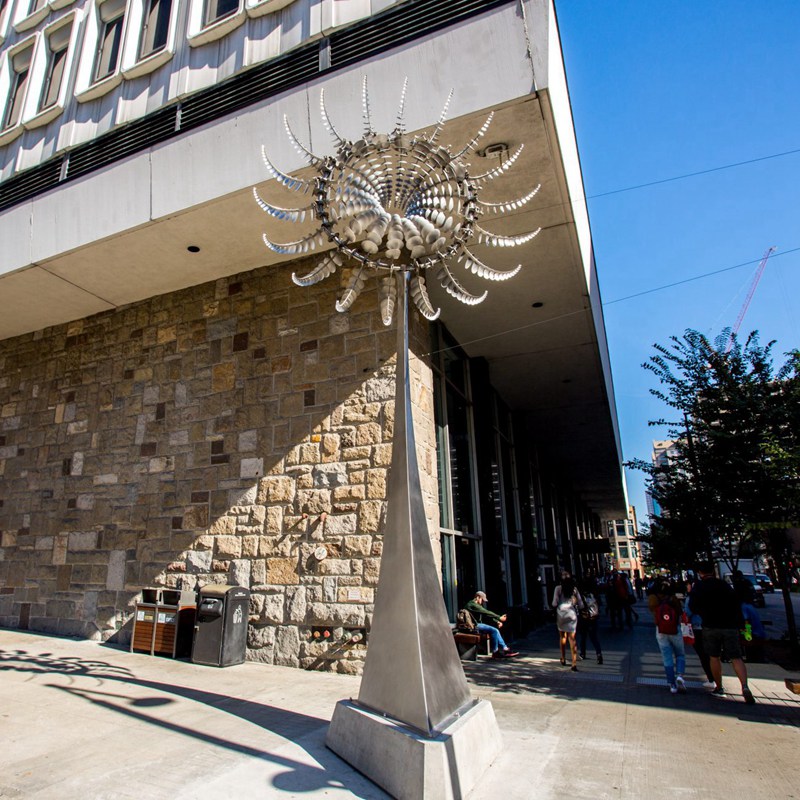 Stainless steel kinetic sculptures for outdoor plaza