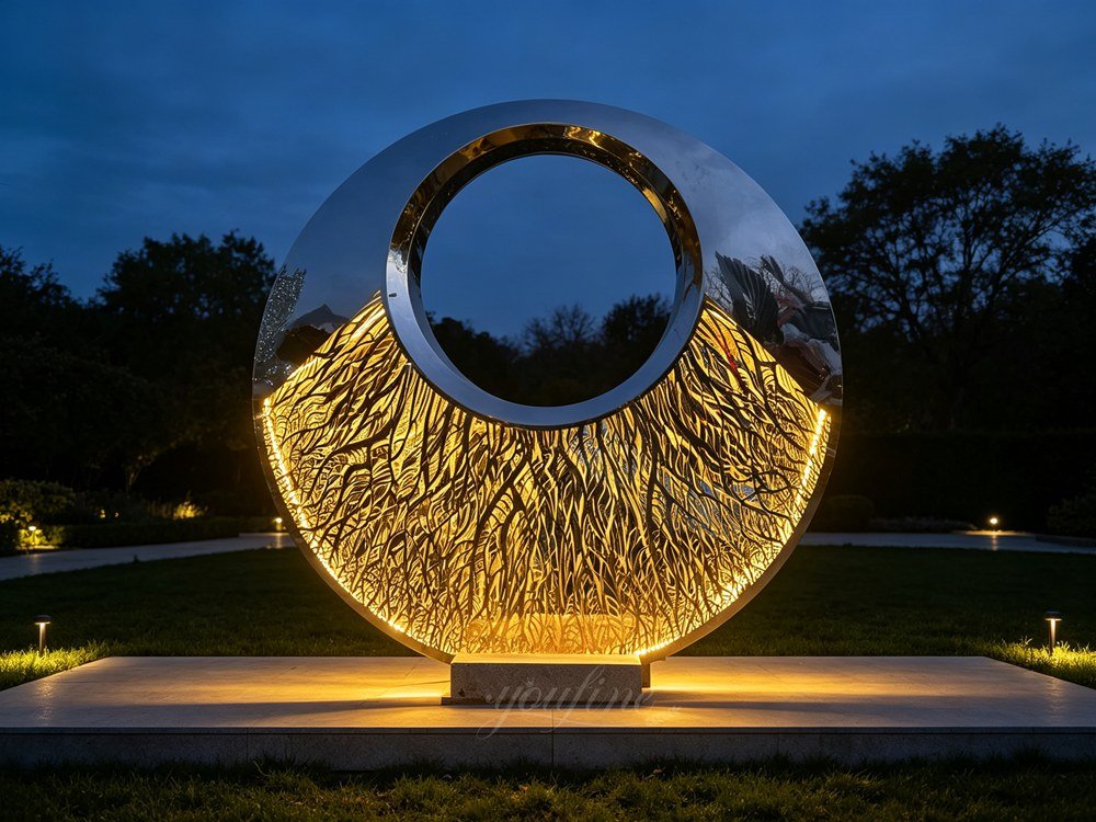 Stainless steel light sculpture for modern garden