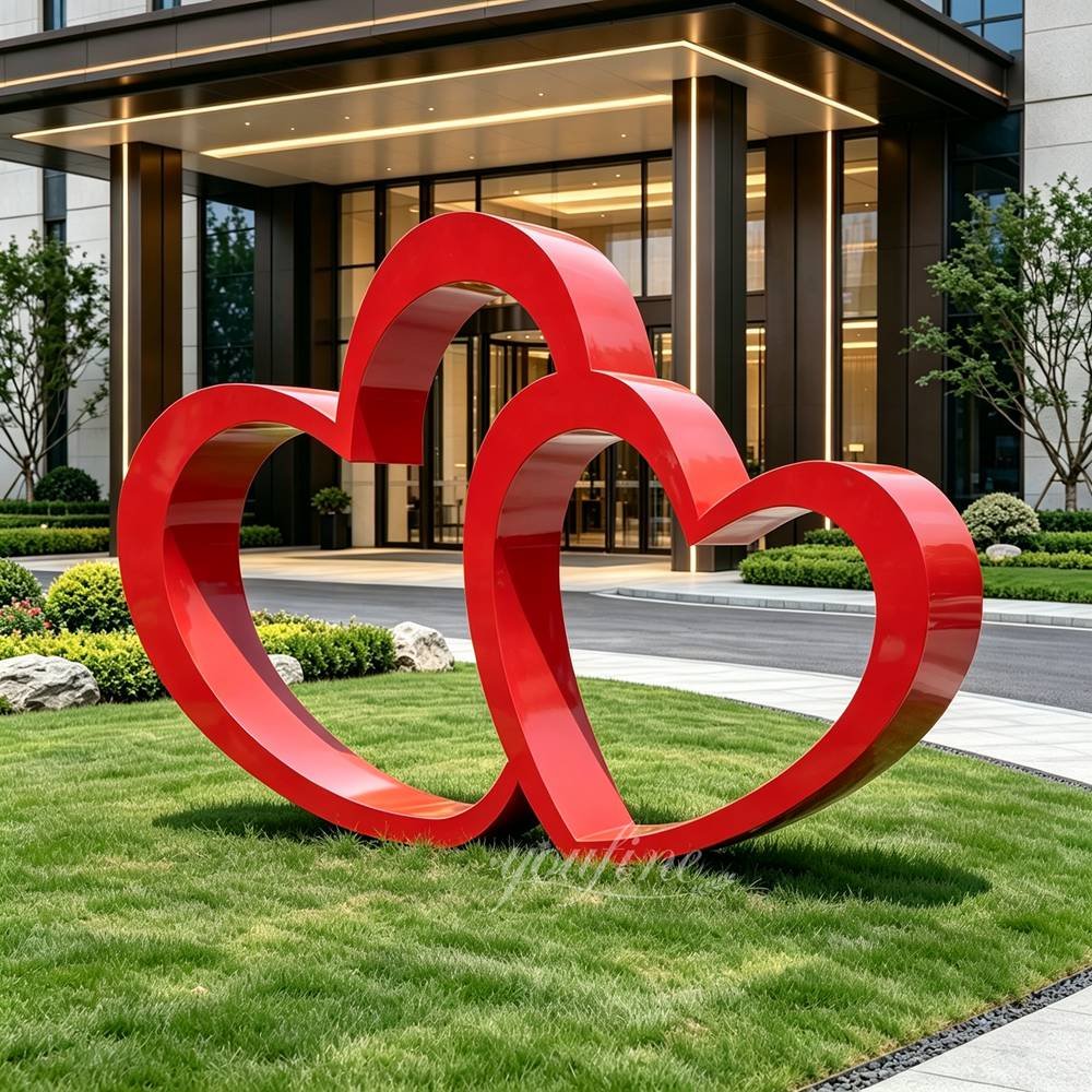 Stainless steel red heart sculpture for hotel entrance landscaping