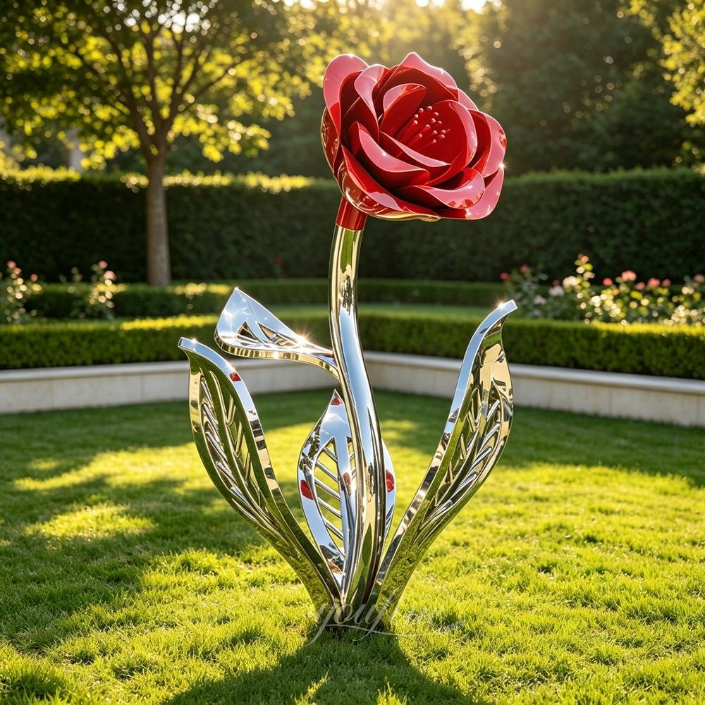 Stainless steel rose sculpture for garden