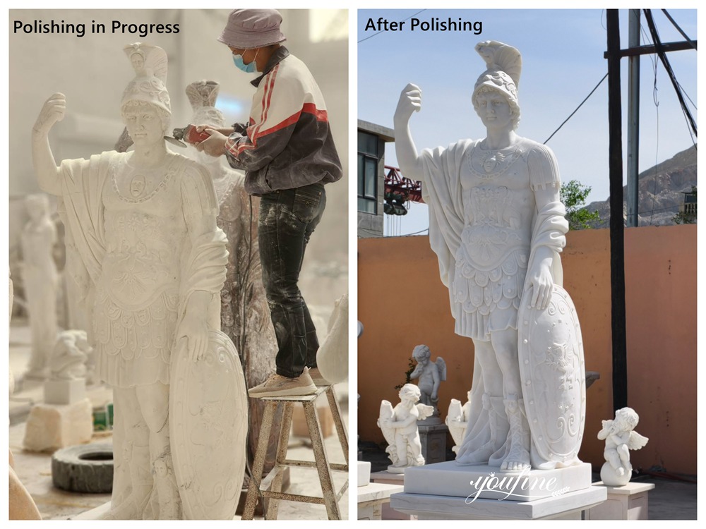 The Marble Warrior Statue Polishing in Progress vs After Polishing