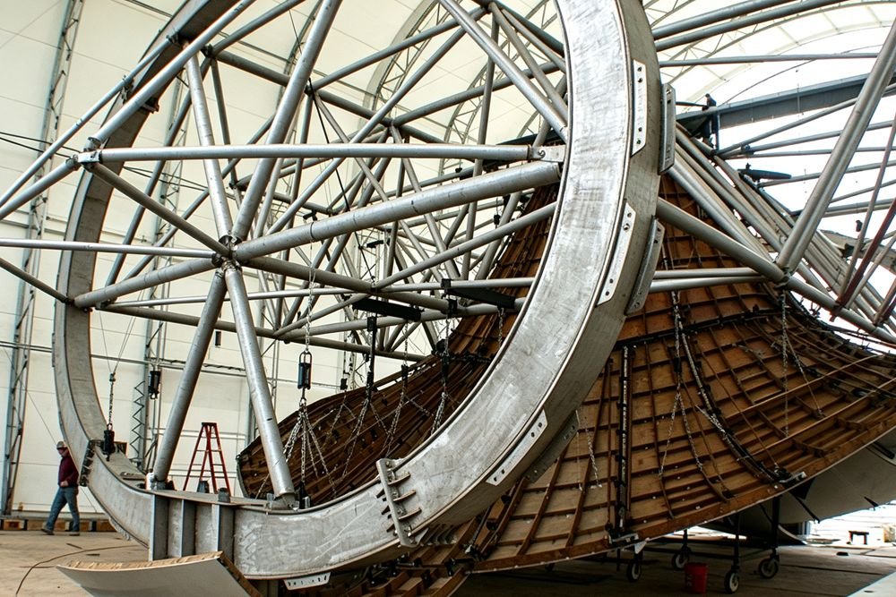 The internal framework of the Chicago Bean sculpture