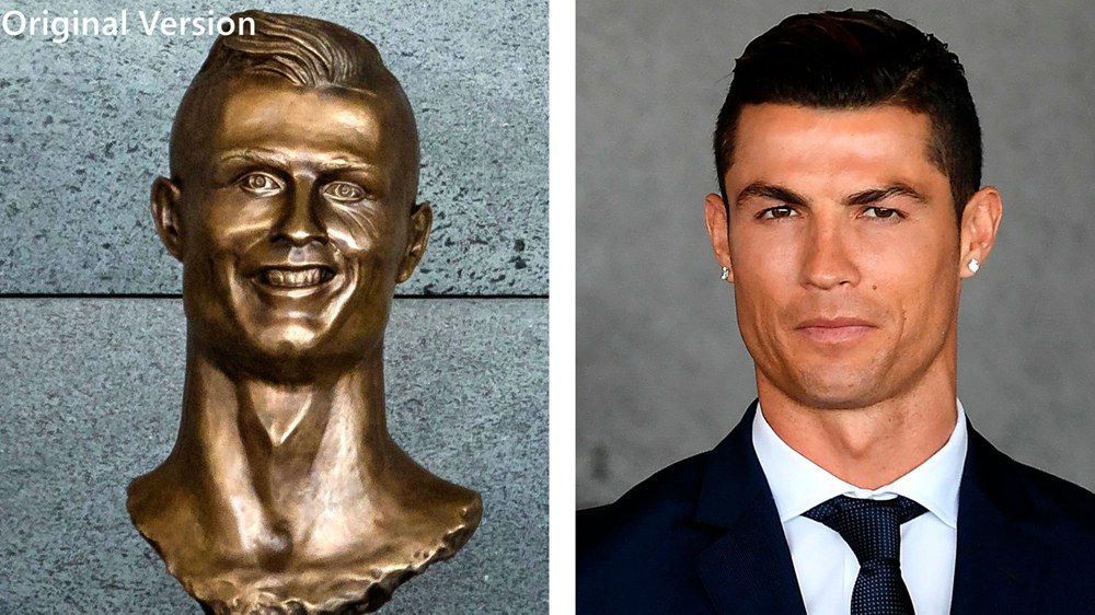 The original bronze bust of Cristiano Ronaldo at Madeira Airport
