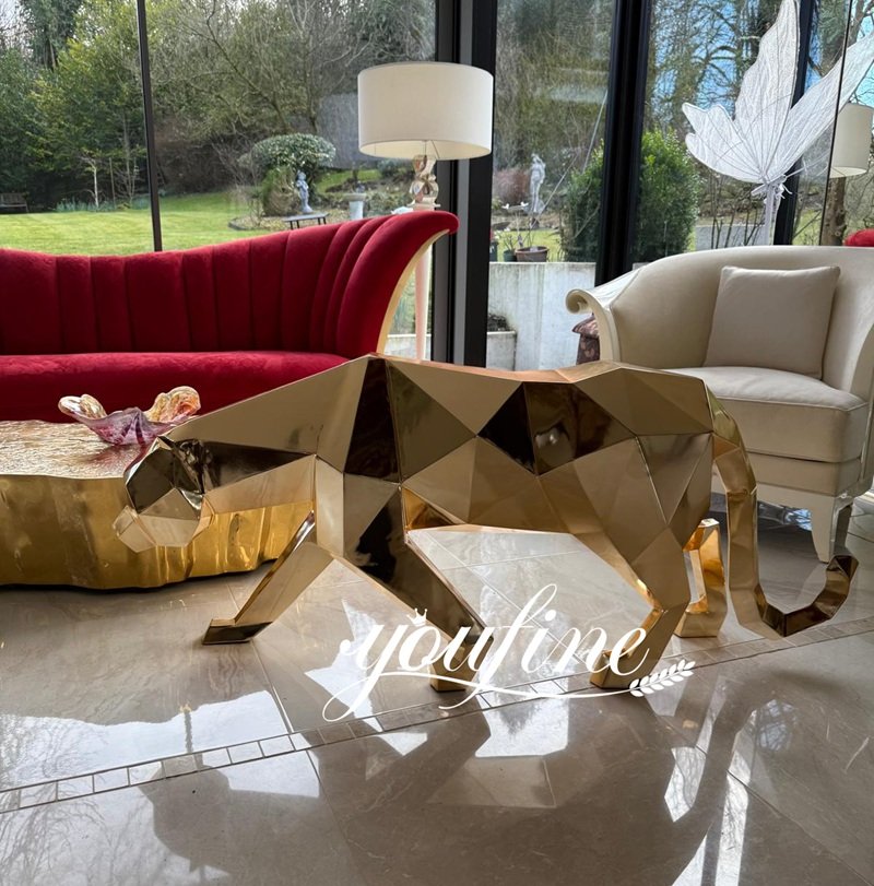 UK polished gold stainless steel geometric panther sculpture feedback