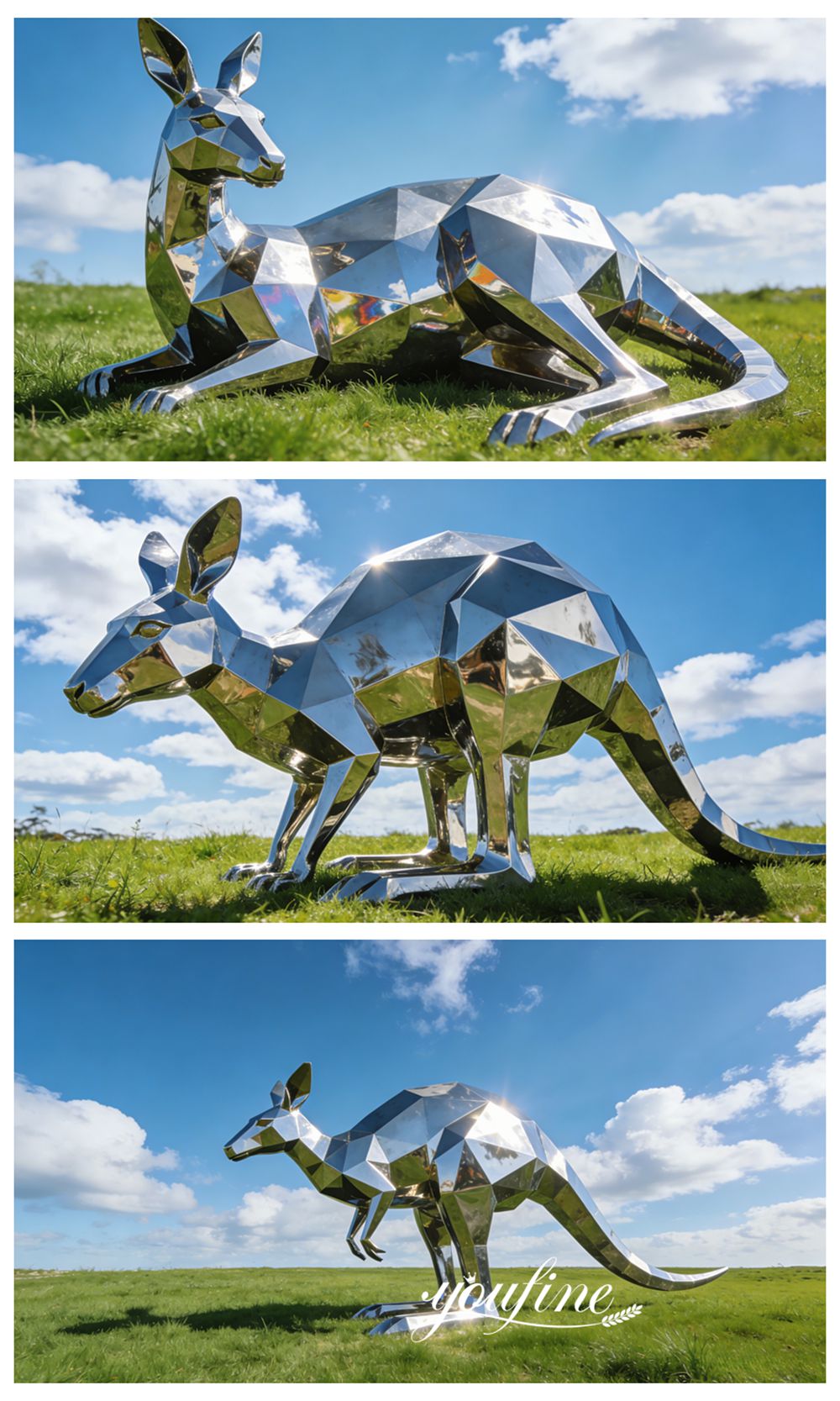Various Geometric Stainless Steel Kangaroo Sculptures