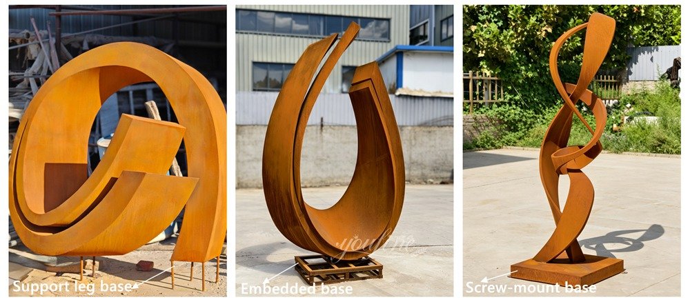 Various base designs for Corten steel sculptures