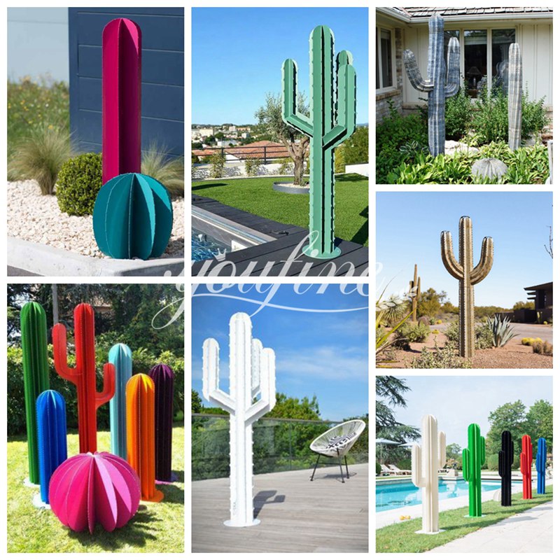 Various metal cactus sculptures