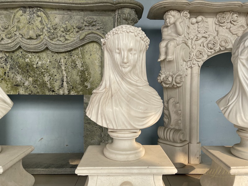 Veiled Vestal Virgin Marble Statue Giovanni Strazza Virgin Replica For Sale MOKK-761