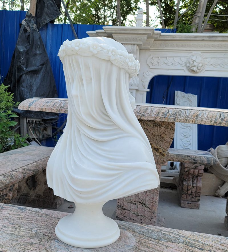 Veiled Vestal Virgin Marble Statue Giovanni Strazza Virgin Replica For Sale MOKK-761