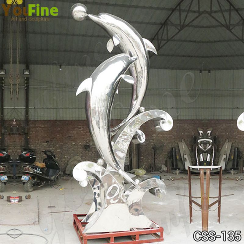  » Vivid Stainless Steel Dolphin Sculpture High Polished Design for Sale CSS-135 Featured Image
