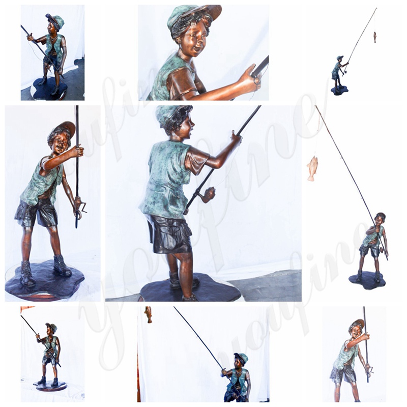 Vividly Little Boy Fishing Garden Statue