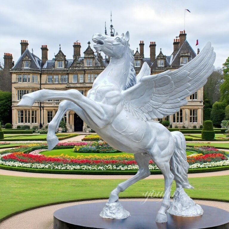 White Bronze Pegasus Horse Statue for Castle Decor