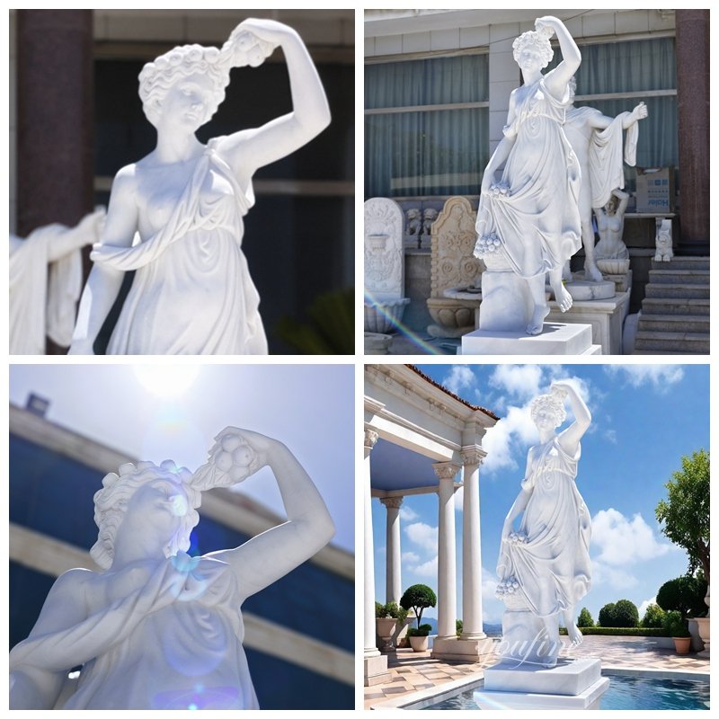 White Lifting Dress Marble Woman Statue Details