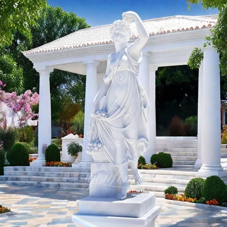 White Lifting Dress Marble Woman Statue for Yard Decor