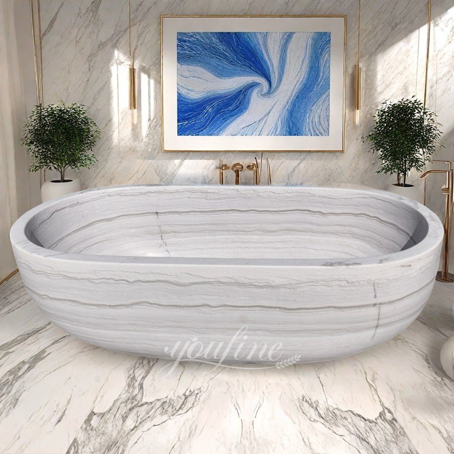 White Luxury Freestanding Natural Stone Bathtub for Indoor Use