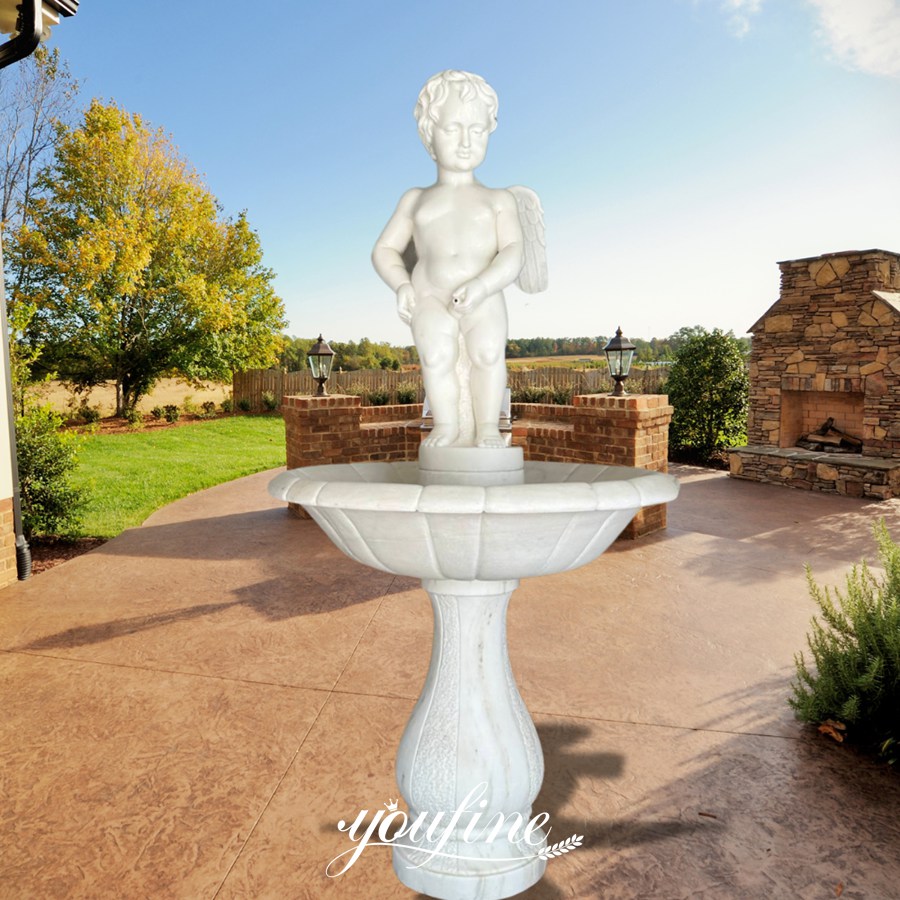 Natural White Marble Cherub Boy Urinating Fountain