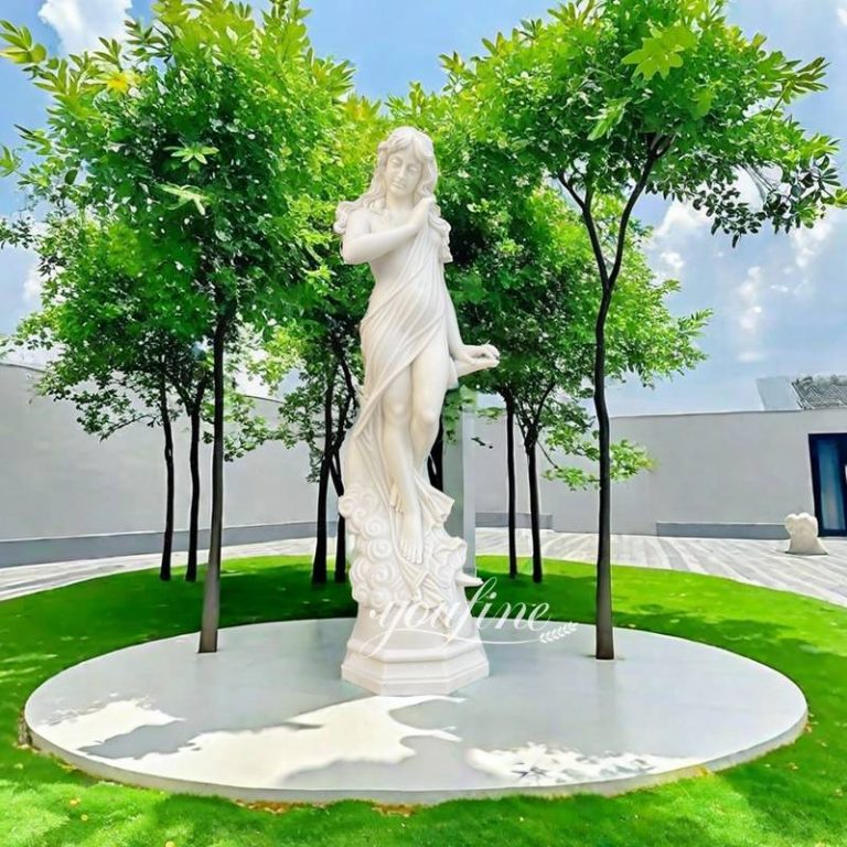 White Marble Female Statue with Moon for Garden Decor (2)