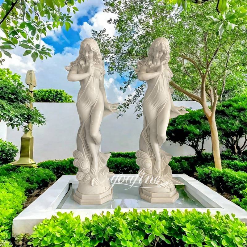 White Marble Female Statue with Moon for Garden Decor (4)