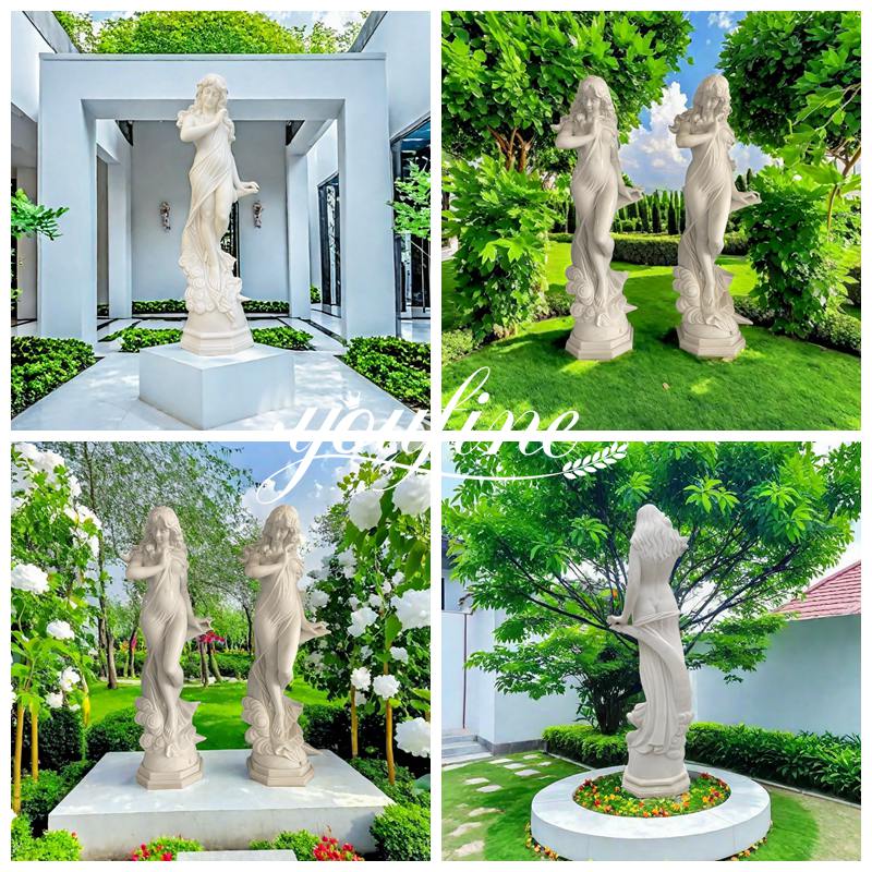 White Marble Female Statue with Moon for Garden Decor (7)