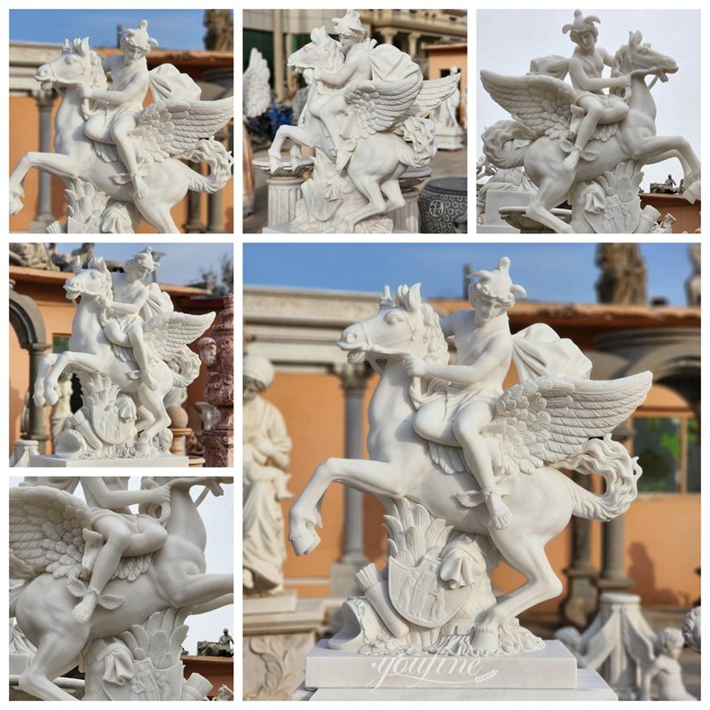 White Marble Mercury Riding Pegasus Statue Details