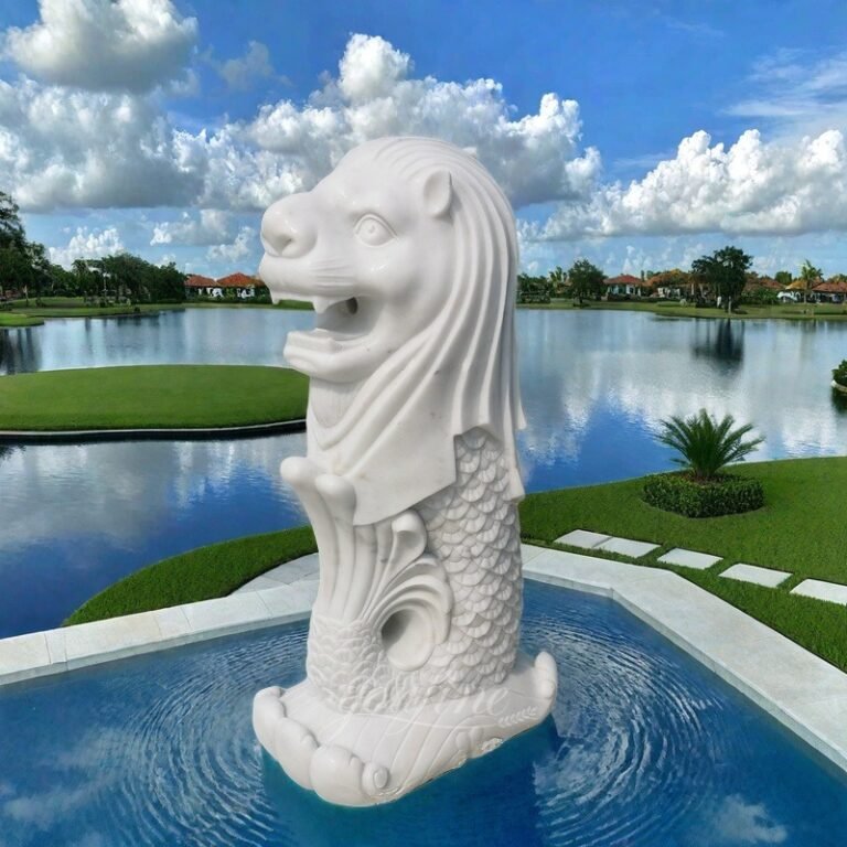 White Marble Merlion Fountain Statue for Pool Decor