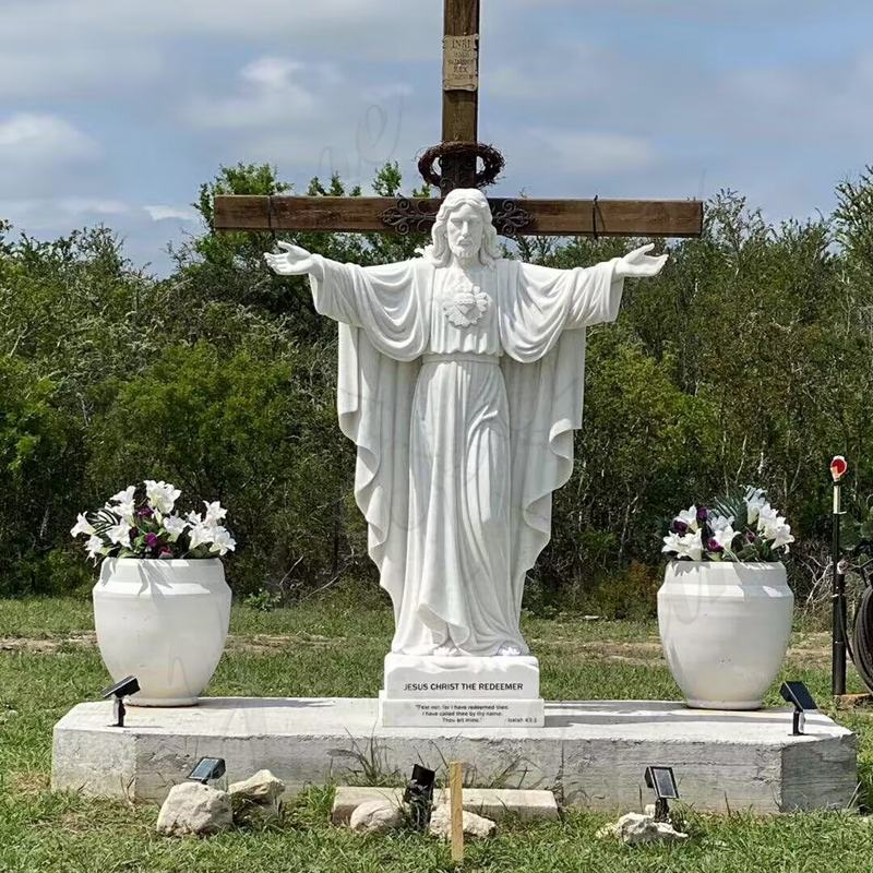 White Marble Sacred Heart of Jesus Statue