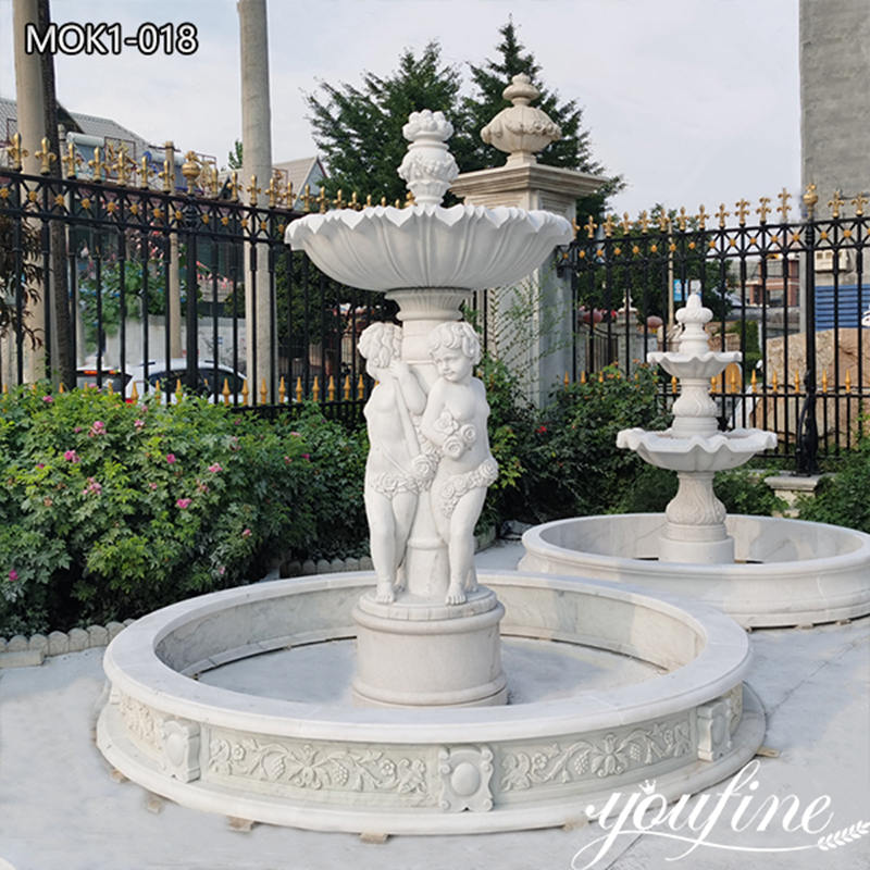 White Marble Water Fountain with Children Statues Garden Decor Supplier MOK1-018