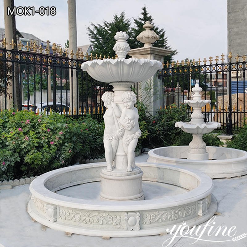 White Marble Water Fountain with Children Statues Garden Decor Supplier