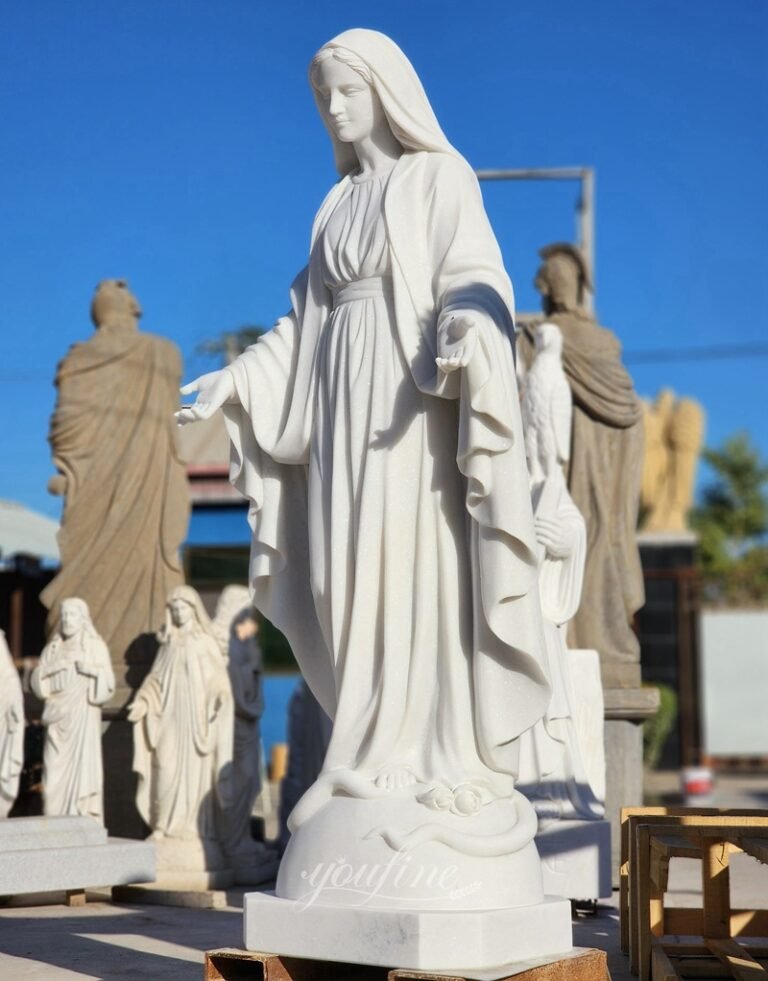 63" Outdoor Marble Our Lady of Grace Statue for Sale