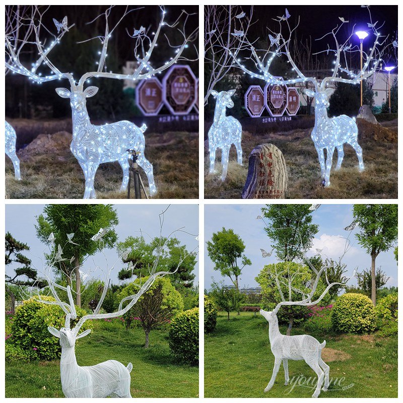 White Stainless Steel Wire Deer Sculpture Details