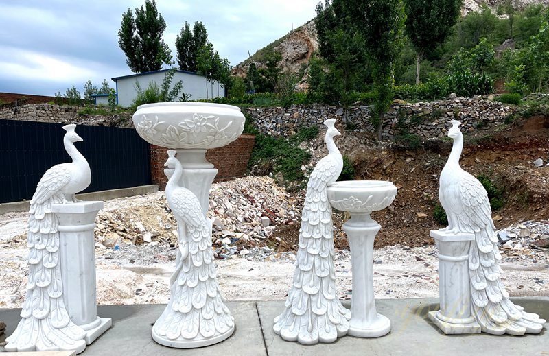 Wholesale Natural Marble Large Peacock Statue Flower Pot