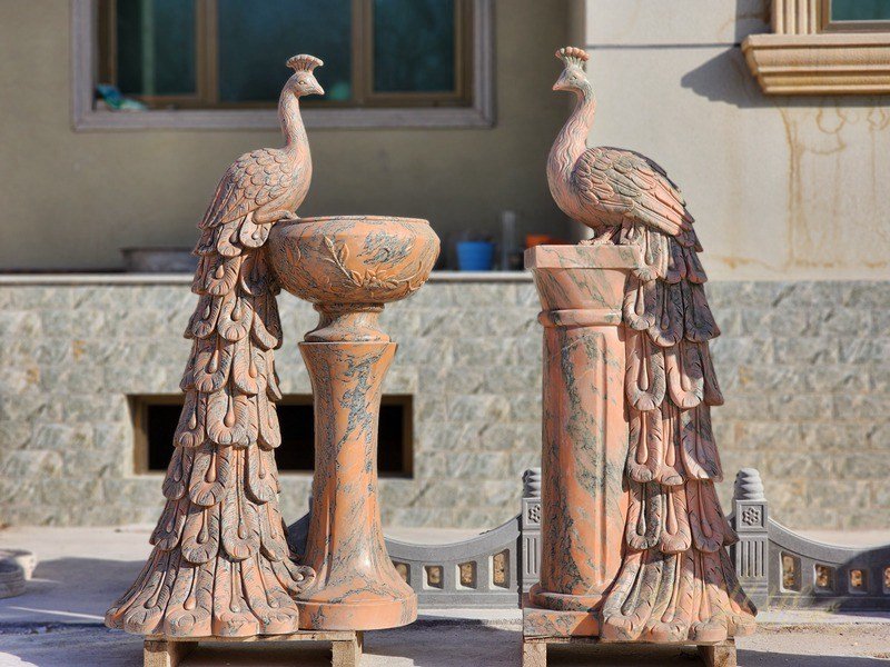 Wholesale Natural Marble Large Peacock Statue Flower Pot