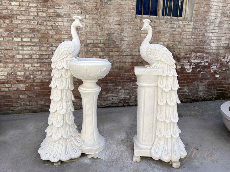 Wholesale Natural Marble Large Peacock Statue Flower Pot