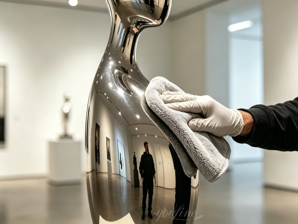 Wipe down the indoor stainless steel sculpture