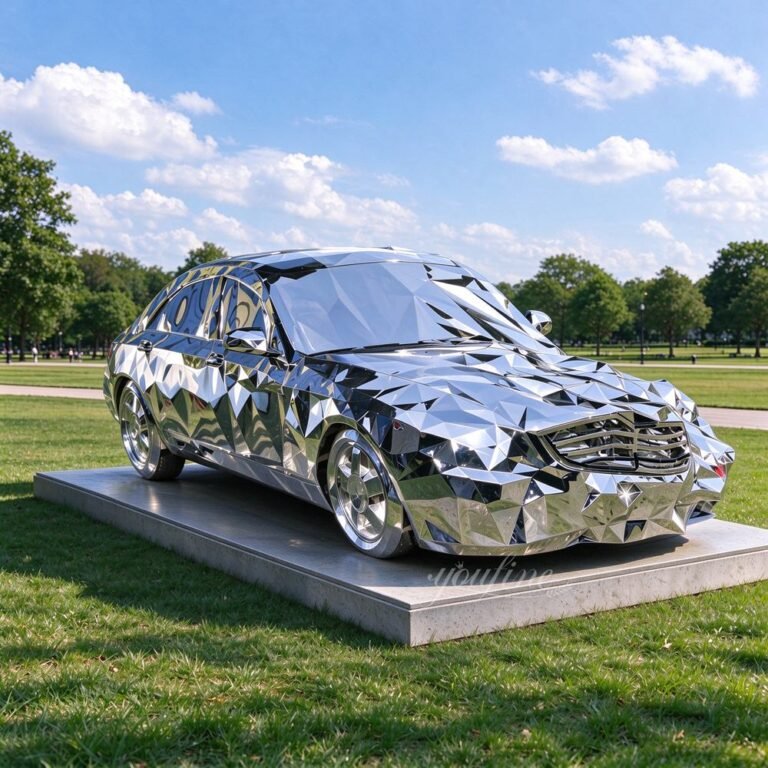 Wrecked Stainless Steel Geometric Car Sculpture for Park Decor