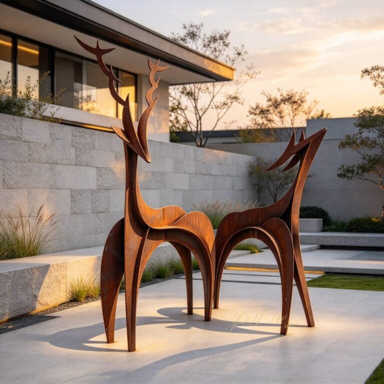 Yard Decor Abstract Corten Steel Deer Sculpture