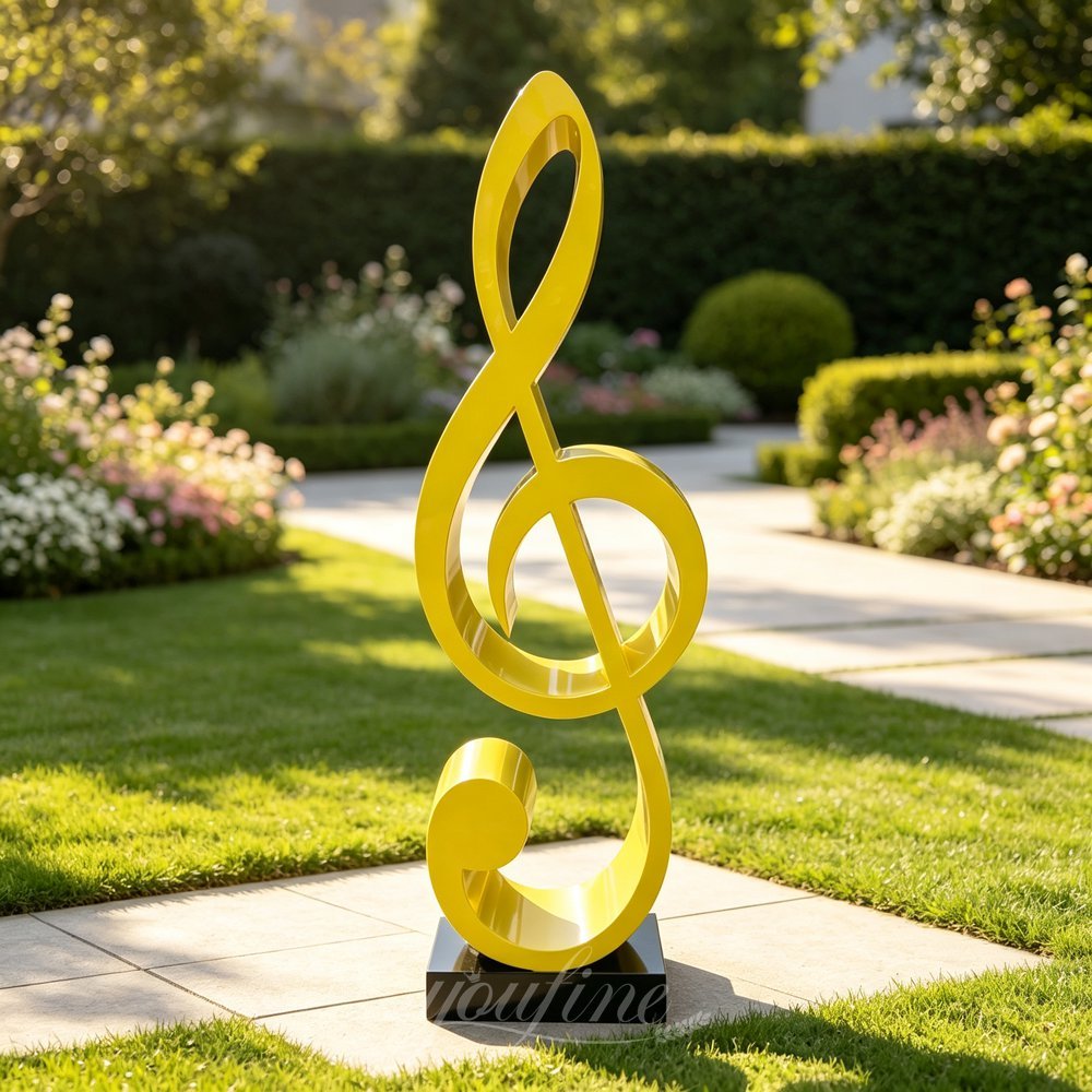 Yellow Stainless Steel Music Note Sculpture for Garden Decor