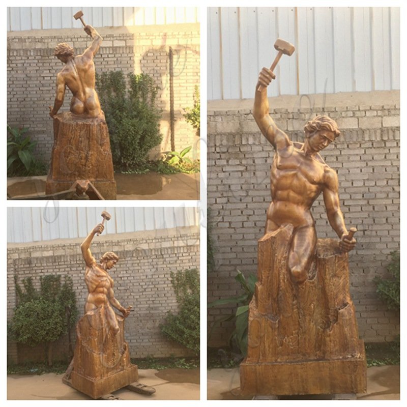 YouFine factory man carving himself out of stone statue completed display